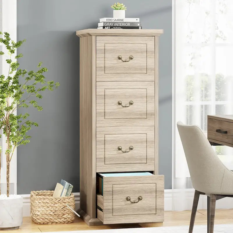 51 Zoll Hoher Aktenschrank mit 4 Schubladen, Vertikaler Holz-Aktenschrank für DIN A4/Letter-Größe