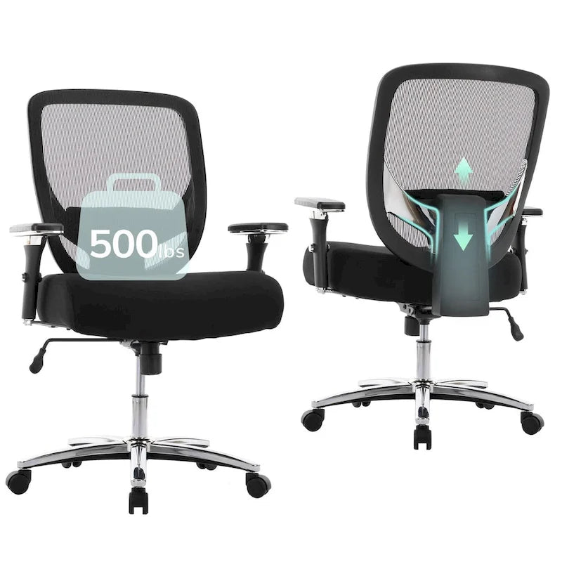 Großer und hoher, ergonomischer Schwerlast-Bürostuhl aus Netzstoff, 500 lbs, mit breiter, dicker Sitzfläche