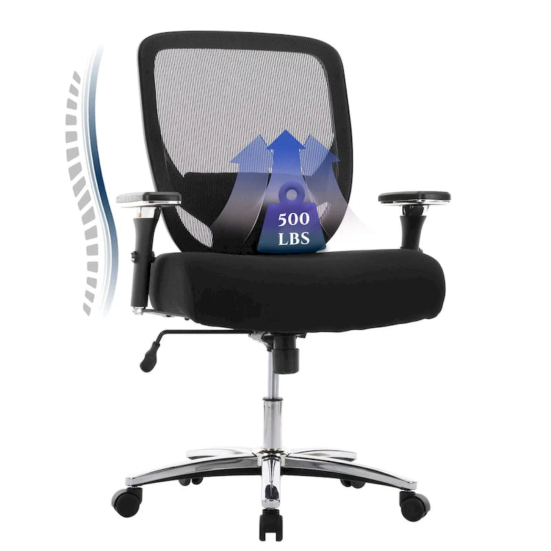 Großer und hoher, ergonomischer Schwerlast-Bürostuhl aus Netzstoff, 500 lbs, mit breiter, dicker Sitzfläche