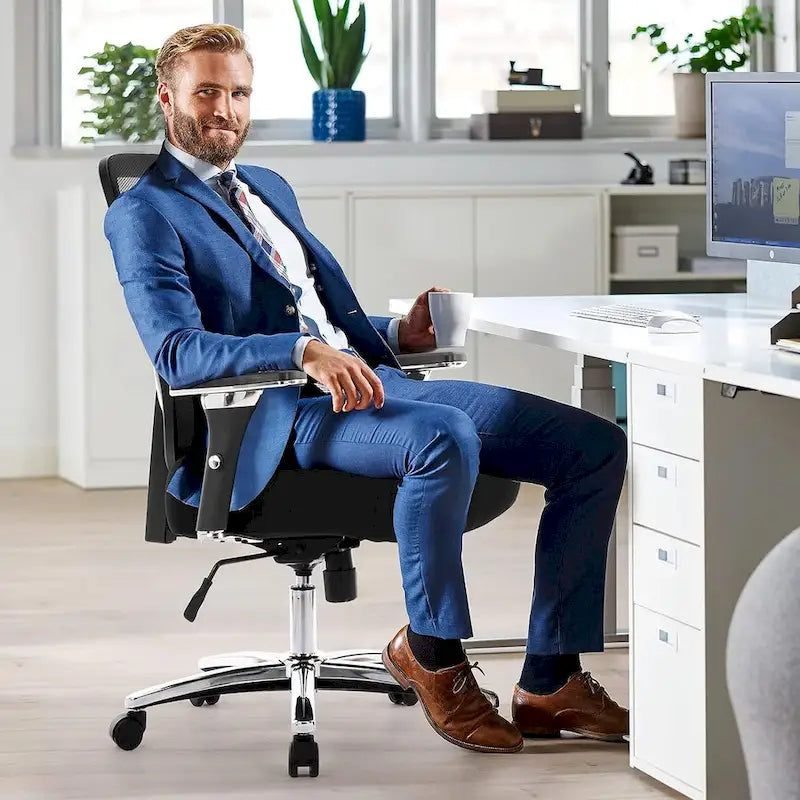 Großer und hoher, ergonomischer Schwerlast-Bürostuhl aus Netzstoff, 500 lbs, mit breiter, dicker Sitzfläche