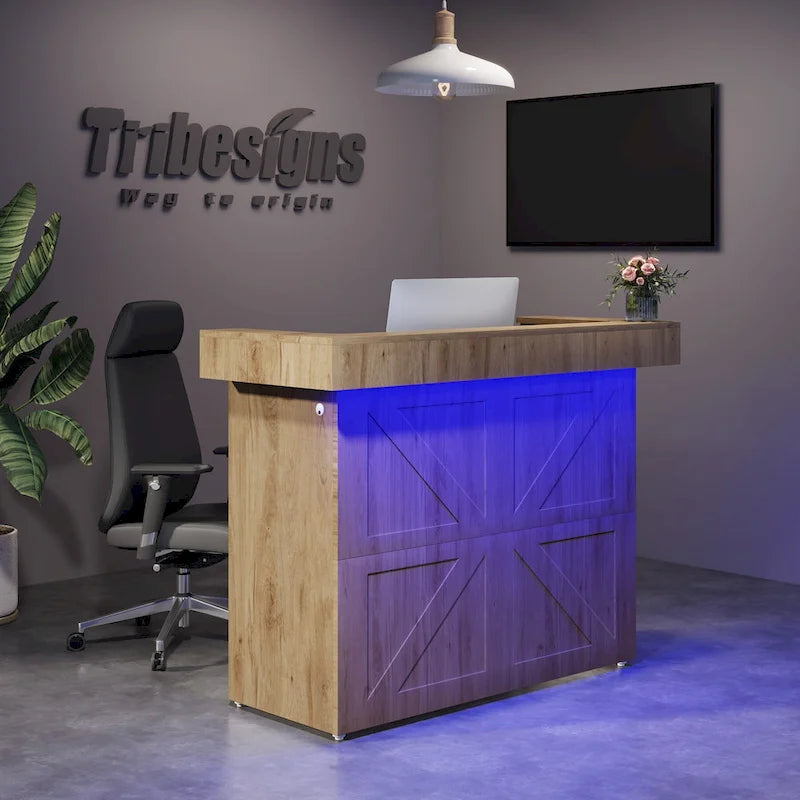 Empfangstheke mit Licht, moderne Rezeption mit 2 Kabeldurchlässen