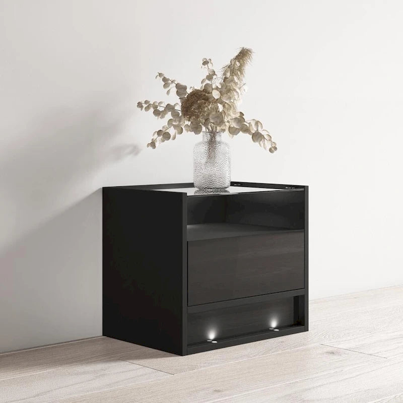 Nachttisch modern mit LED-Beleuchtung und Hochglanzfronten, 56 cm