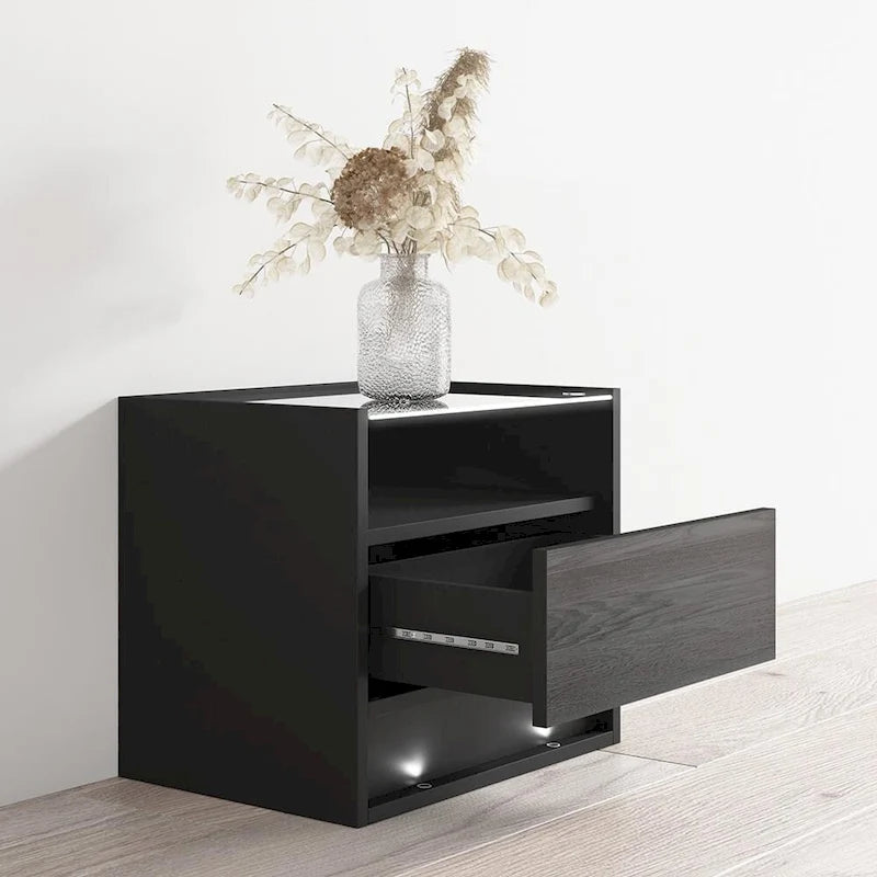 Nachttisch modern mit LED-Beleuchtung und Hochglanzfronten, 56 cm